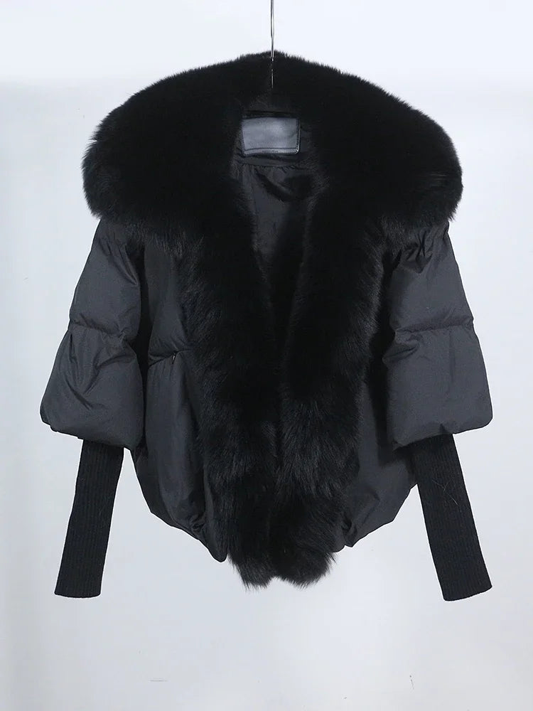 OFTUBY White Duck Down Jacket Winter Women Warm Loose Coat Natural Real Fox Fur Collar Thick Luxury Outerwear New Fashion