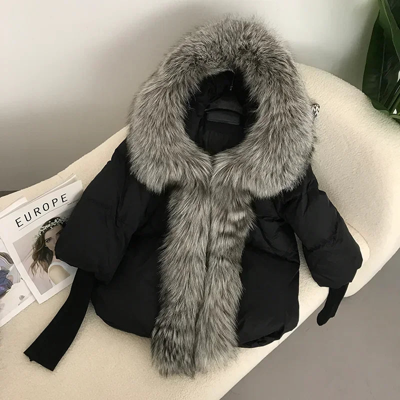 OFTBUY Hooded Natural Thick Winter Jacket Women Outerwear Real Fox Fur Coat Woman Warm Loose Oversize Duck Down Coat Streetwear