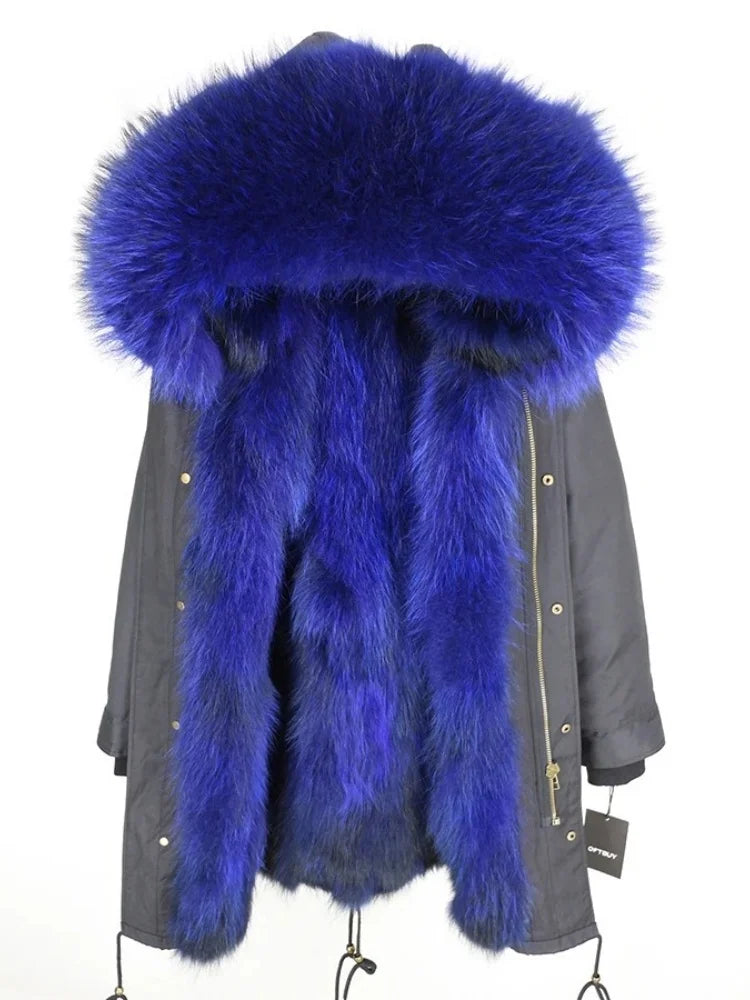 OFTBUY Real Fur Coat Winter Jacket Women Long Parka Waterproof Big Natural Raccoon Fur Collar Hood Thick Warm Real Fox Fur Liner coat