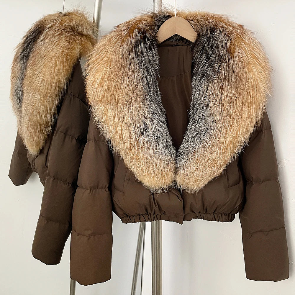 OFTBUY Big Natural Fox Fur Coat Women Autumn Winter Female Parkas 90% White Duck Down Jacket Feather Short Luxury Puffer Coat