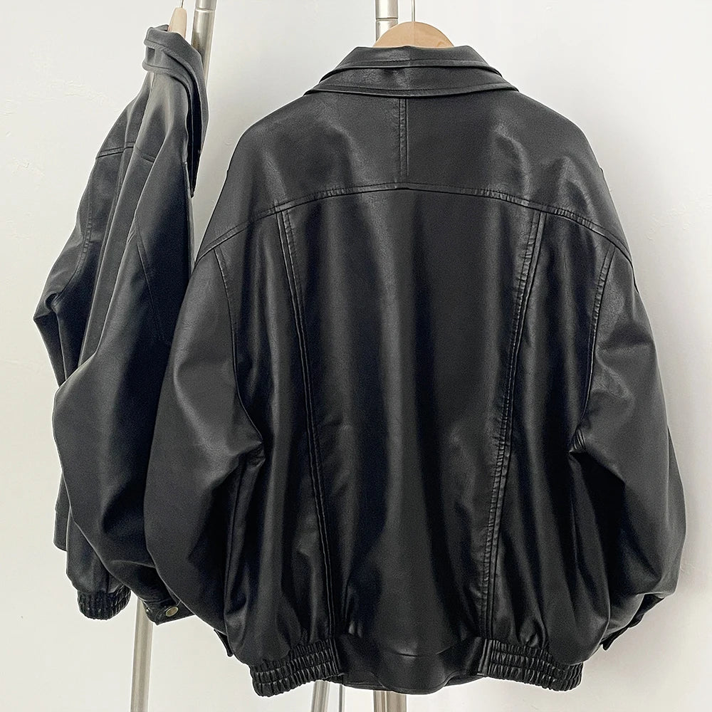 OFTBUY Wholesale Faux Leather Jacket Women Fashion Black Fake Leather Locomotive Coat Female New Spring Autumn Clothes Lady Overcoat