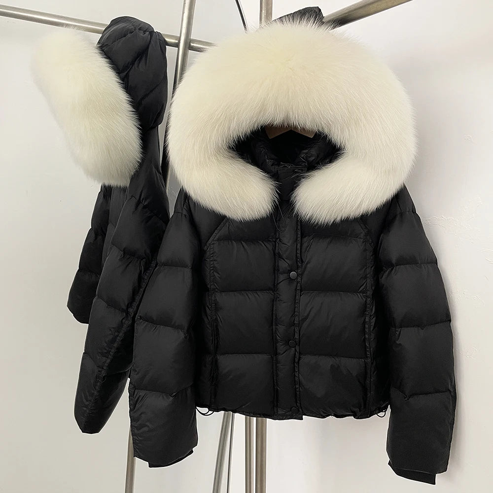 OFTBUY New Autumn Winter Top Clothing Women Tnickened Warm Fluffy Puffer Jacket Femlae Hooded Real Fox Fur Collar Down Caot