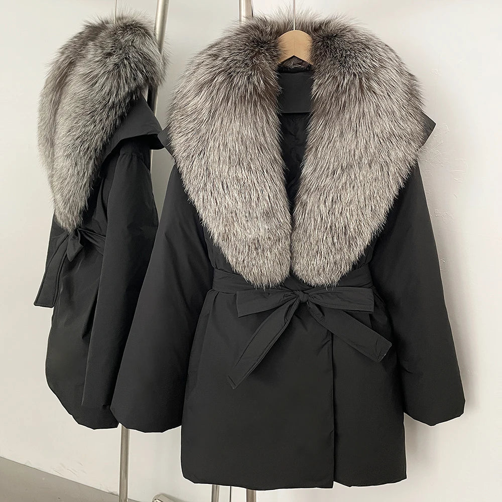 OFTBUY Natural Fox Fur Collar Fluffy Puffer Jacket Women Thickened Warm Real Fur White Duck Down Coat New Winter Parke Outerwear