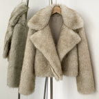 OFTBUY Autumn Winter Clothes Women Fashion Short Faux Fur Jacket Suit Collar Fake Fur Coat Long Sleeve Artificial Fox Fur Overcoat