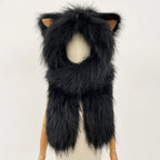 OFTBUY Thick Warm Cute Animal Natural Raccoon Fur Hat Scarf Women New Winter Windproof Cycling Caps Real Fur Muffler Female