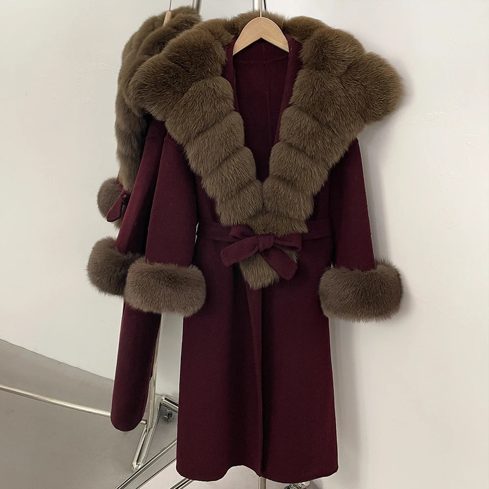 OFTBUY New Autumn Winter Warm Woolen Clothes Women Long Sleeves Cashmere Woolen Jacket Luxury Real Fox Fur 100% Wool Coat Female