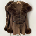 OFTBUY Belt Loose Fit Warm Winter Fashion Outerwear Natural Fur Sweater Female New Women's Knit Coat with Large Real Fox Fur