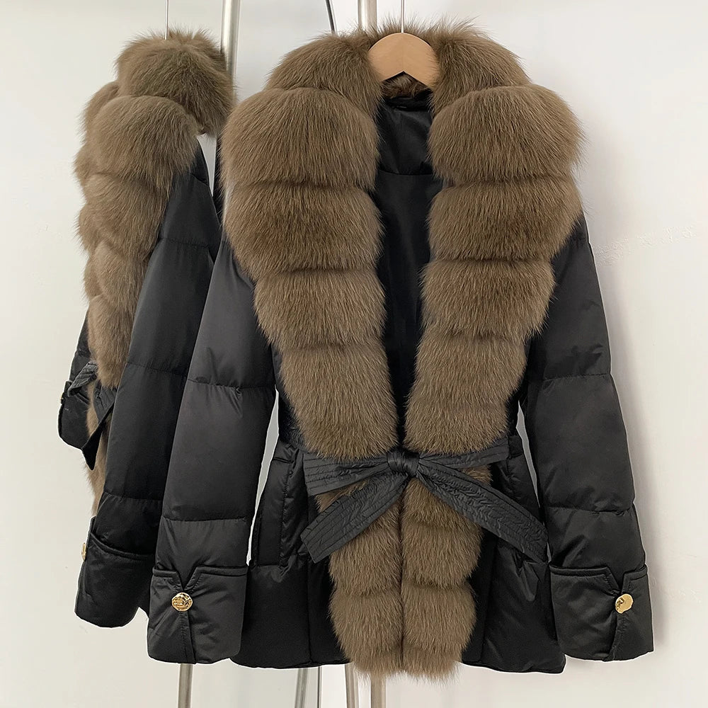 OFTBUY Luxury Women's Down Jacket women Warm Winter Parka Outerwear Duck Down Real Fox Fur Collar Belted Puffer Coat female