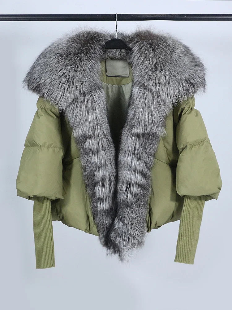 OFTUBY White Duck Down Jacket Winter Women Warm Loose Coat Natural Real Fox Fur Collar Thick Luxury Outerwear New Fashion