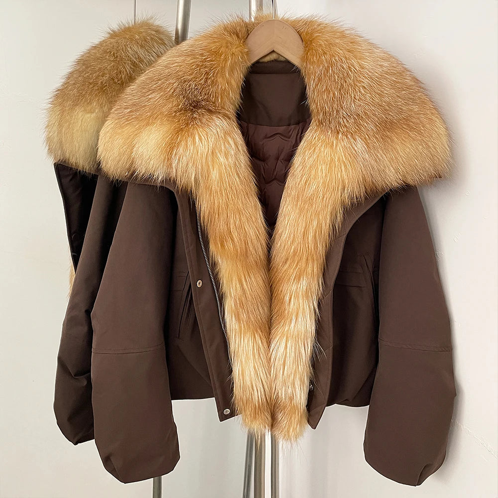 OFTBUY New Winter Warm Thickened Clothing Female Natural Fur Puffer Jacket Women's Dcuk Down Coat with Big Real Fox Fur Collar