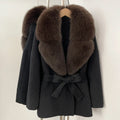 OFTBUY Belted Warm Winter Elegant Fashion Outerwear Lady New Women's Double-Faced Wool Coat with Large Real Fox Fur Collar Cuffs