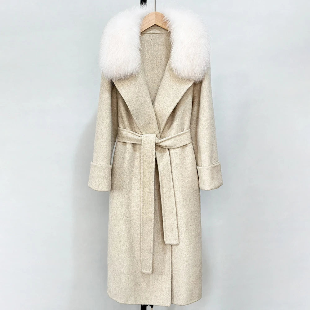 OFTBUY New Autumn Winter Long Clothing Women Natural Fur Woolen Jaket Female Fashion Warm Wool Coat with Real Fox Fur Collar
