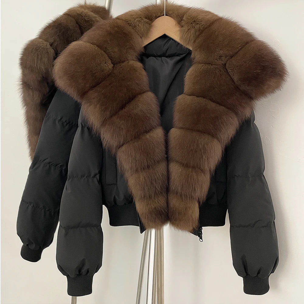 OFTBUY New Winter Real Fox Fur Hooded 90% White Duck Down Jacket Women Short Loose Puffer Coat Female Thicken Parkas