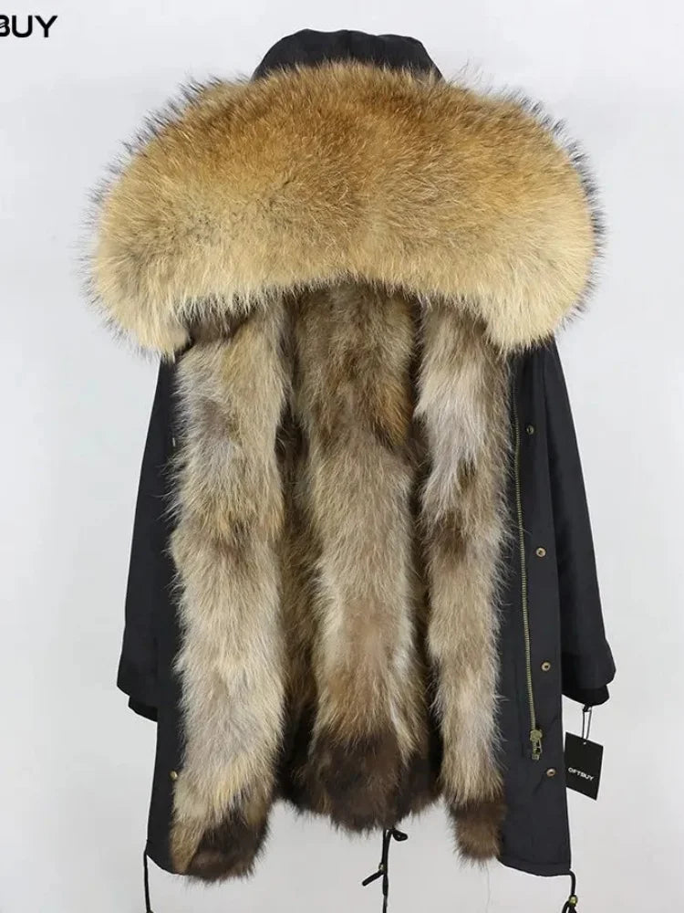 OFTBUY Real Fur Coat Winter Jacket Women Long Parka Waterproof Big Natural Raccoon Fur Collar Hood Thick Warm Real Fox Fur Liner coat
