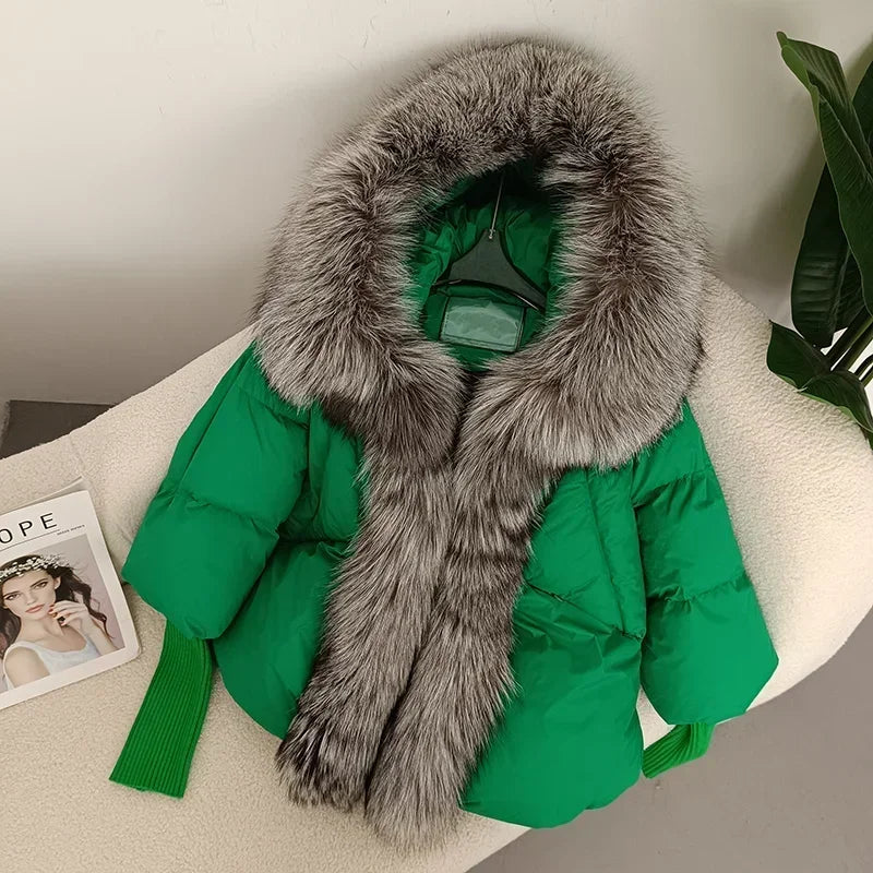 OFTBUY Hooded Natural Thick Winter Jacket Women Outerwear Real Fox Fur Coat Woman Warm Loose Oversize Duck Down Coat Streetwear