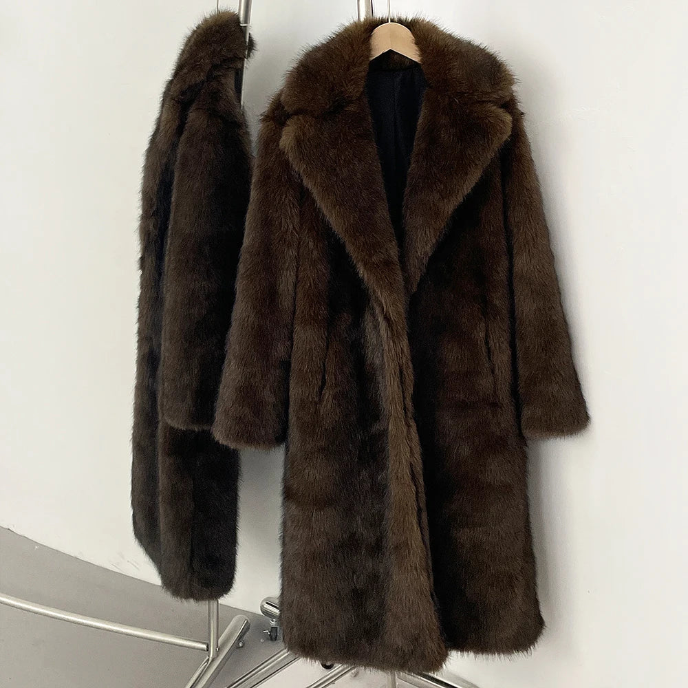 OFTBUY New Winter Clothes Women Fashion Long Warm Faux Fur Jacket Long Sleeve Artificial Fox Fur Coat Female Luxury Fake Fur Coat Lady