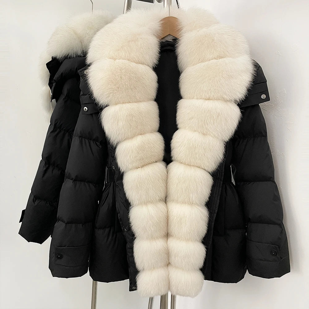 OFTBUY Big Natural Fox Fur Collar Duck Down Coat Female Hooded Thick Warm Top Clothes Women Fashion Real Fur Puffer Jacket