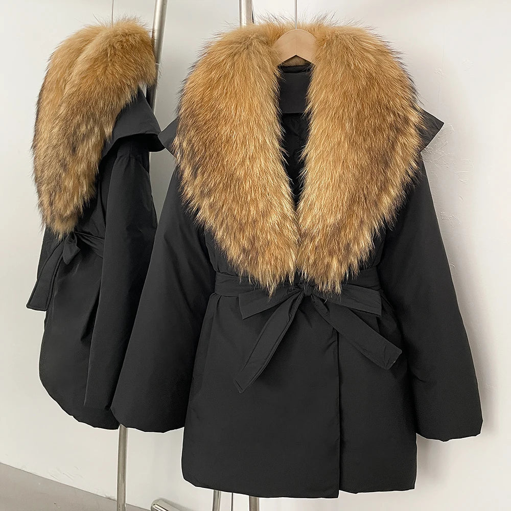 OFTBUY Natural Fox Fur Collar Fluffy Puffer Jacket Women Thickened Warm Real Fur White Duck Down Coat New Winter Parke Outerwear