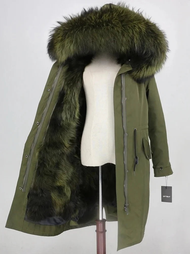 OFTBUY Real Fur Coat Winter Jacket Women Long Parka Waterproof Big Natural Raccoon Fur Collar Hood Thick Warm Real Fox Fur Liner coat