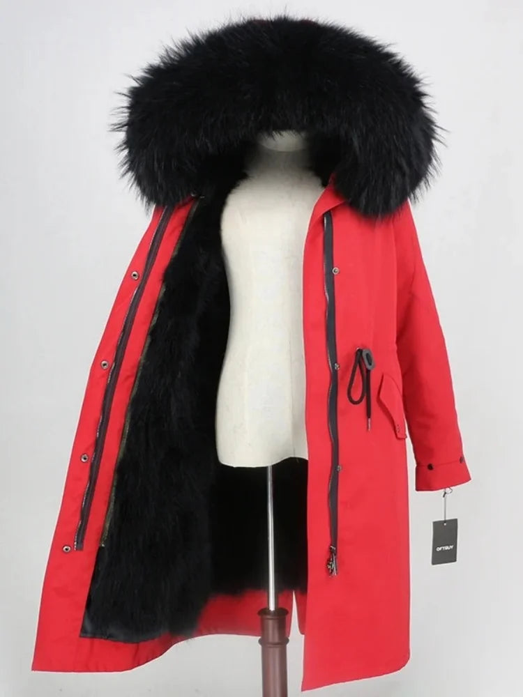 OFTBUY Real Fur Coat Winter Jacket Women Long Parka Waterproof Big Natural Raccoon Fur Collar Hood Thick Warm Real Fox Fur Liner coat