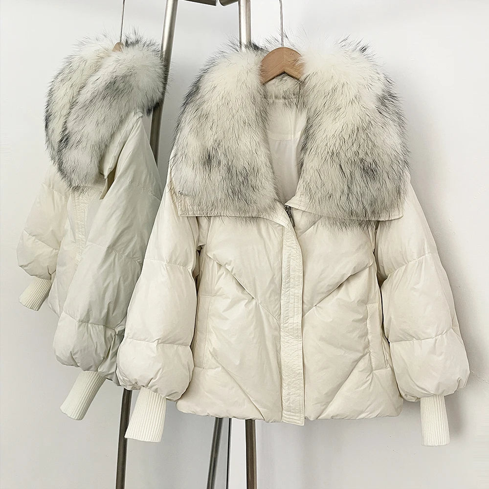 OFTBUY New Winter Loose Top Clothing Women Fashion Oversize Real Fox Fur Collar Duck Down Coat Female Natural Fur Puffer Jacket
