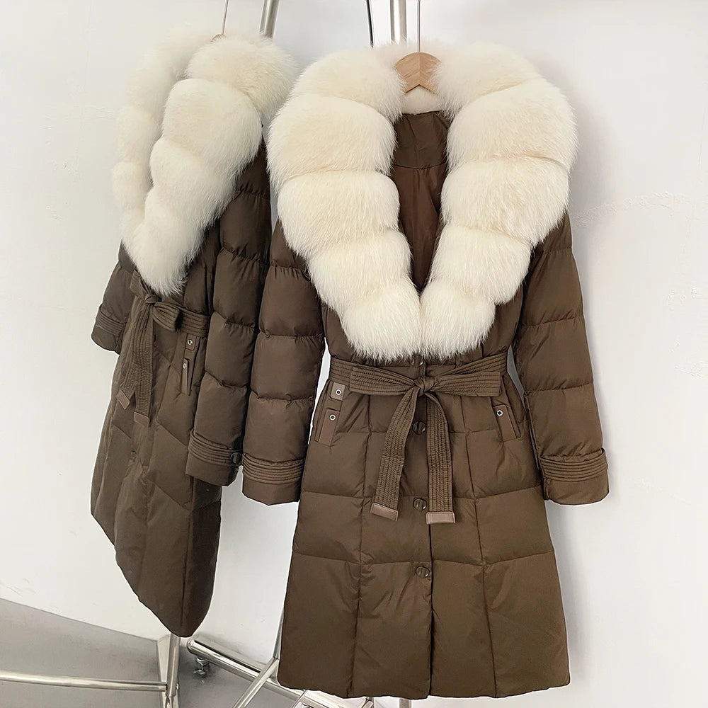 OFTBUY Thickened Warm Duck Down Coat Female Luxury Long Belt New Winter Natural Fox Fur Clothes Women Silm Puffer Jacket Outwear