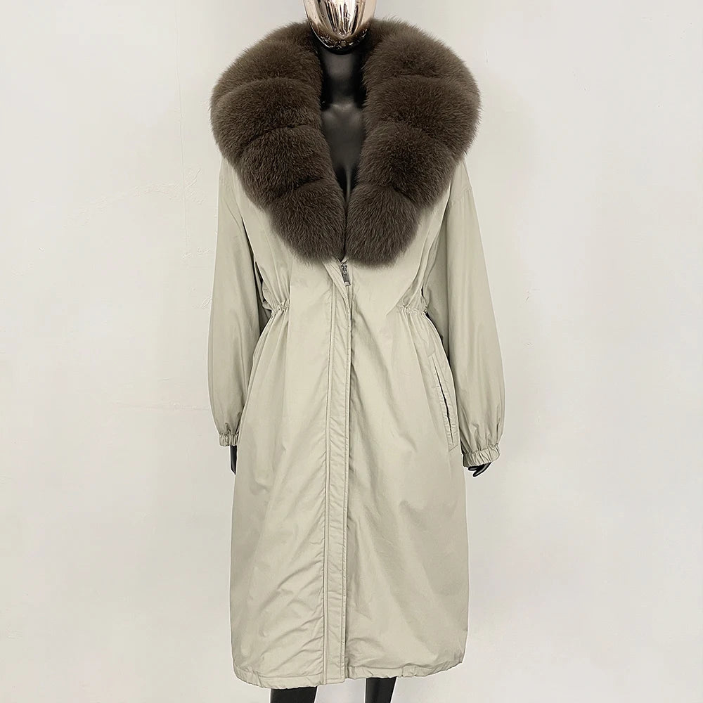 OFTBUY New Zipper Autumn Winter Clothes Women Natural Fox Fur Collar Goose Down Coat Long Warm Thickened Real Fur Puffer Jacket