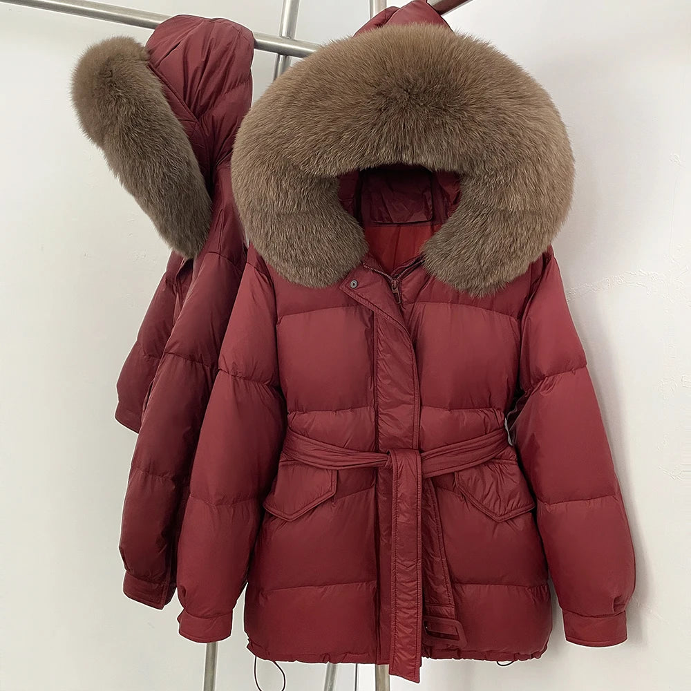 OFTBUY Hooded Real Fox Fur Down Coat Female New Autumn Winter Top Clothes Women Thickened Warm Natural Fur Fluffy Puffer Jacket