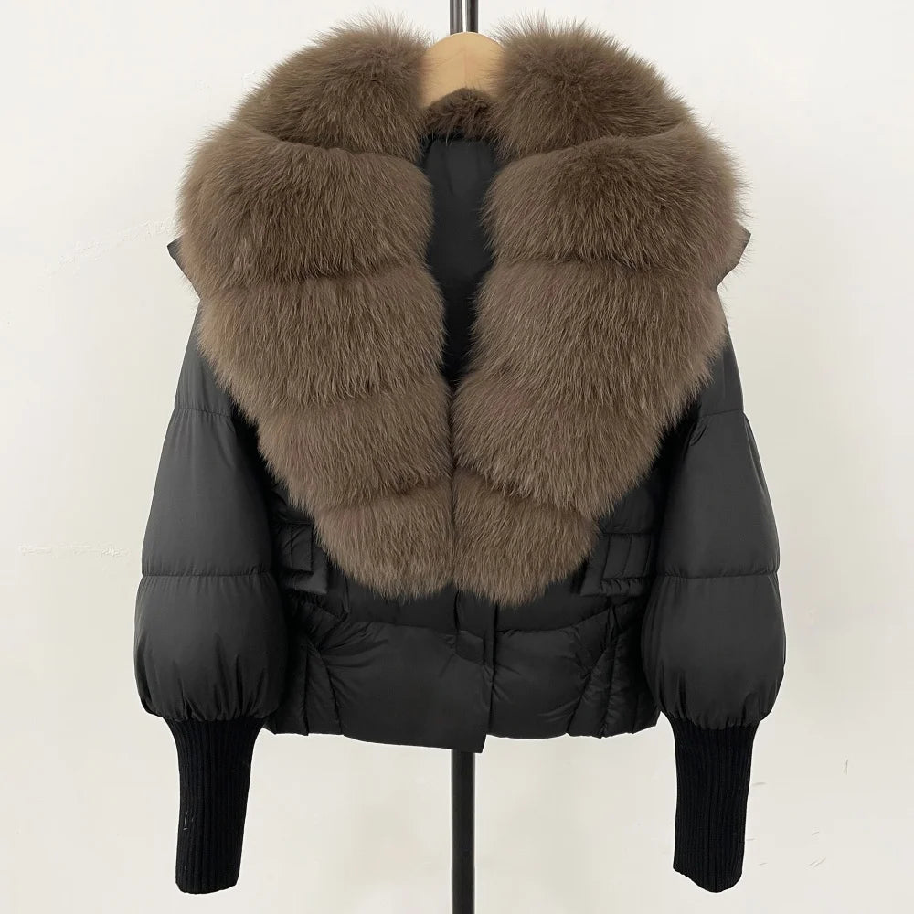 OFTBUY Big Natural Fox Fur Coat Women New Winter 90% White Duck Down Jacket Female Short Puffer Feather Coats Parkas