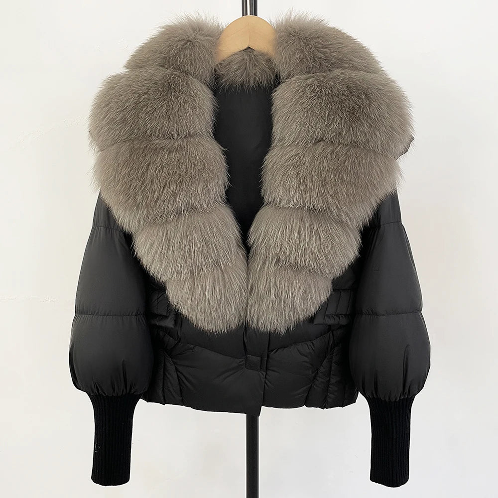 OFTBUY Big Natural Fox Fur Coat Women New Winter 90% White Duck Down Jacket Female Short Puffer Feather Coats Parkas