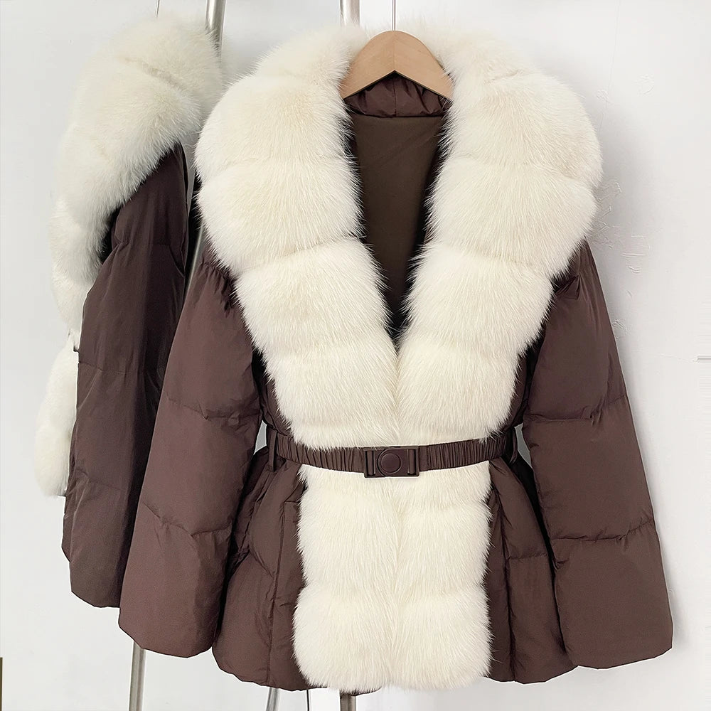 OFTBUY Big Natural Fox Fur Collar Puffer Jacket Female New Autumn Winter Thick Warm Clothes Women Fluffy Real Fur Duck Down Coat
