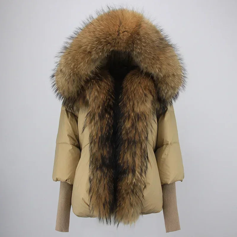 OFTBUY Hooded Natural Thick Winter Jacket Women Outerwear Real Fox Fur Coat Woman Warm Loose Oversize Duck Down Coat Streetwear