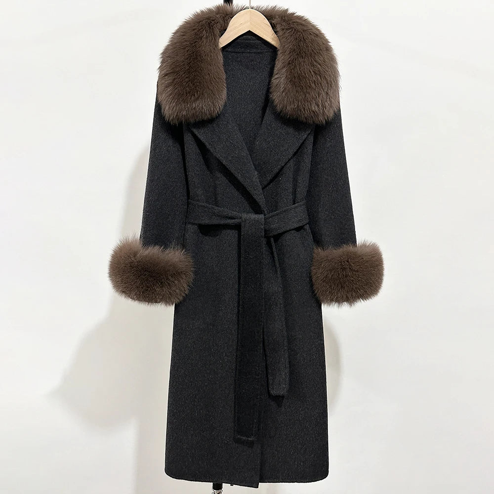 OFTBUY Fashion Warm Top Clothing Women Real Fur Wool Coat Female New Autumn Winter Wool Jacket with Natural Fur Collar and Cuffs
