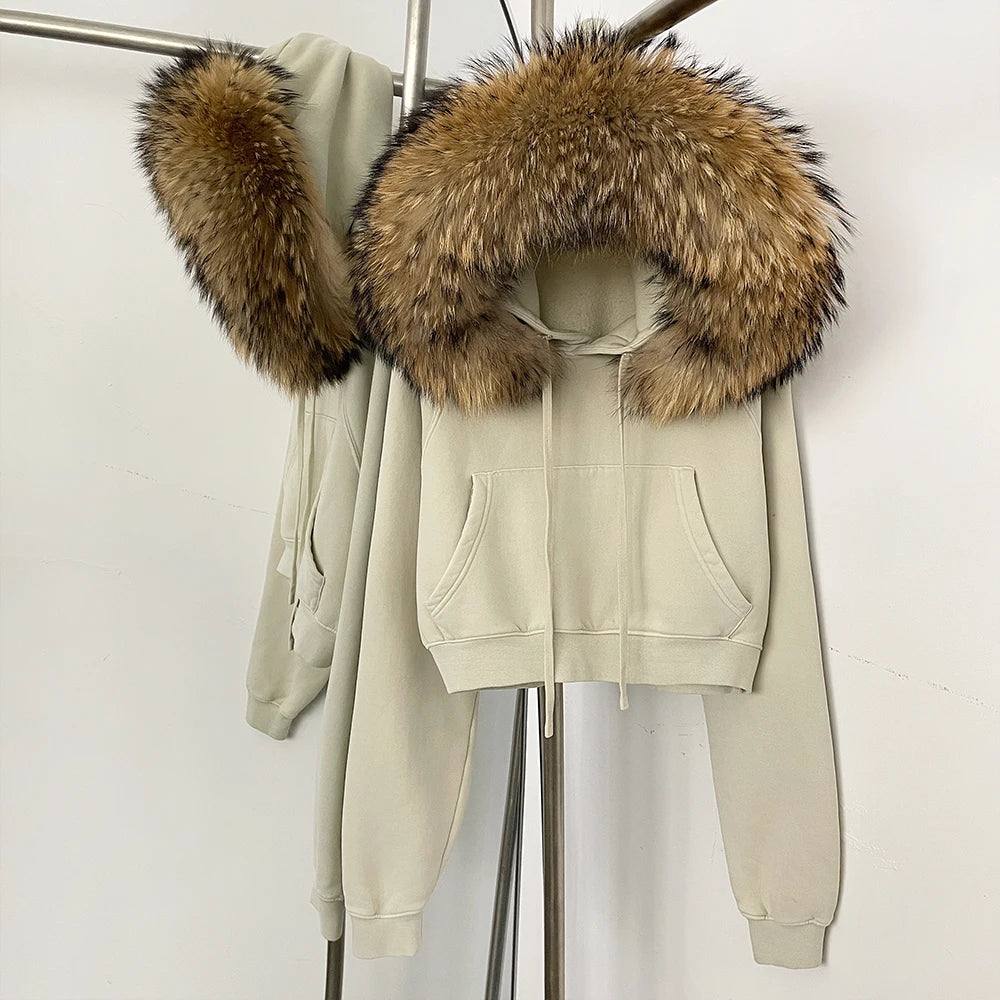 OFTBUY Casual Y2K Hoodie Real Fox Fur Collar Thickened Streetwear Hiphop Hoodie Sweatshirt Vintage Rock Goth Loose Punk Jacket