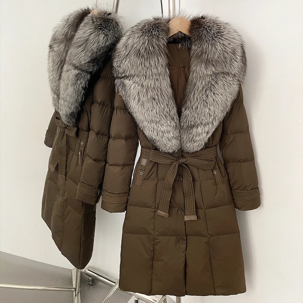 OFTBUY Thickened Warm Duck Down Coat Female Luxury Long Belt New Winter Natural Fox Fur Clothes Women Silm Puffer Jacket Outwear