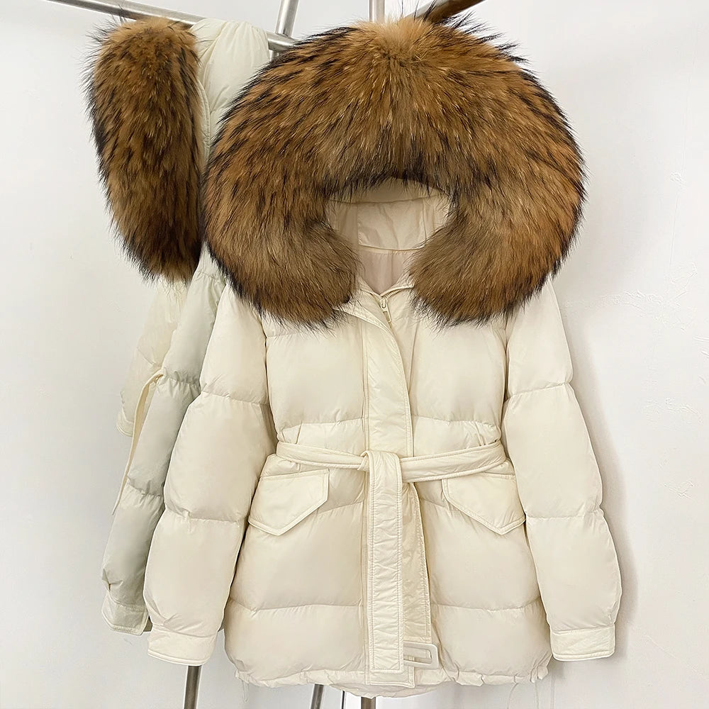 OFTBUY Hooded Real Fox Fur Down Coat Female New Autumn Winter Top Clothes Women Thickened Warm Natural Fur Fluffy Puffer Jacket