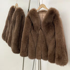 OFTBUY New Women's Real Fox Fur Coat V-Neck Textured Design Warm Winter Elegant Luxury Fashion Outerwear Natural Fur Jacket Lady