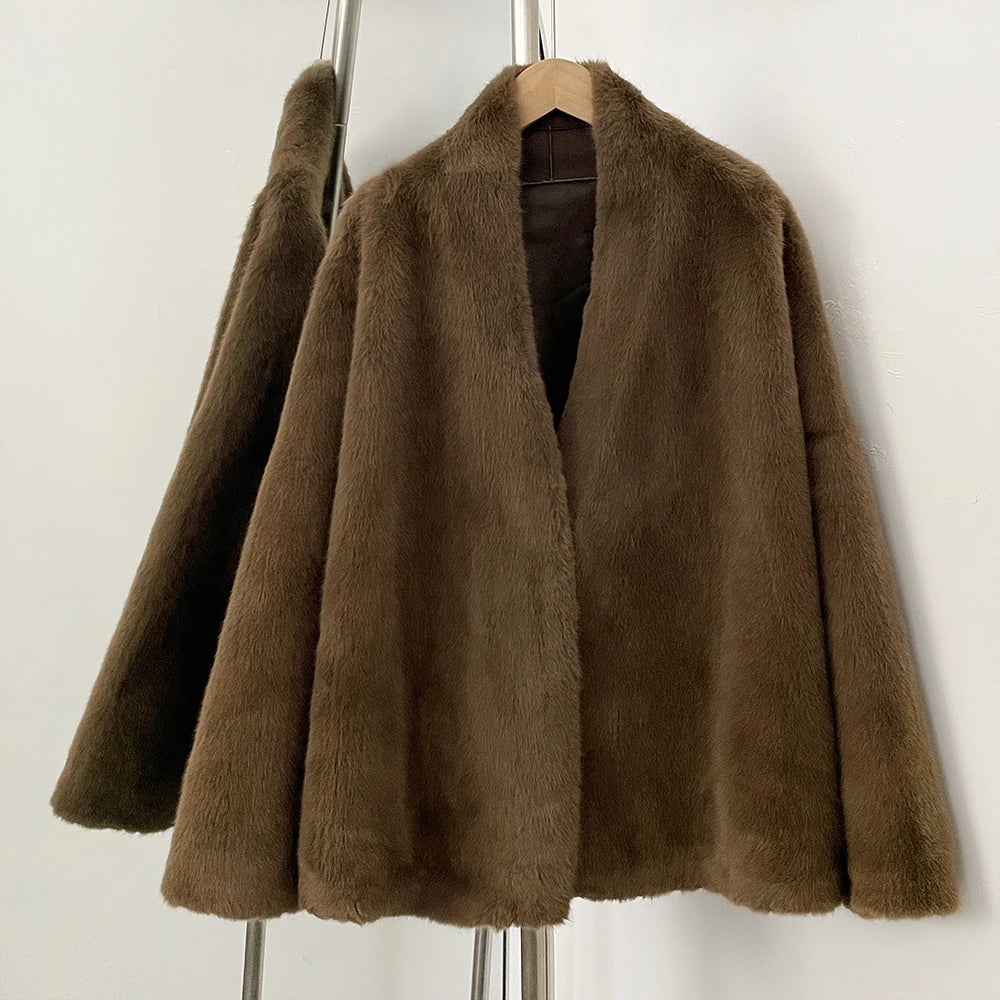 OFTBUY New Autumn Winter Loose Top Clothes Women Fahsion Thickened Warm Faux Fur Coat Female Long Sleeves Fluffy Artificial Fur Jacket