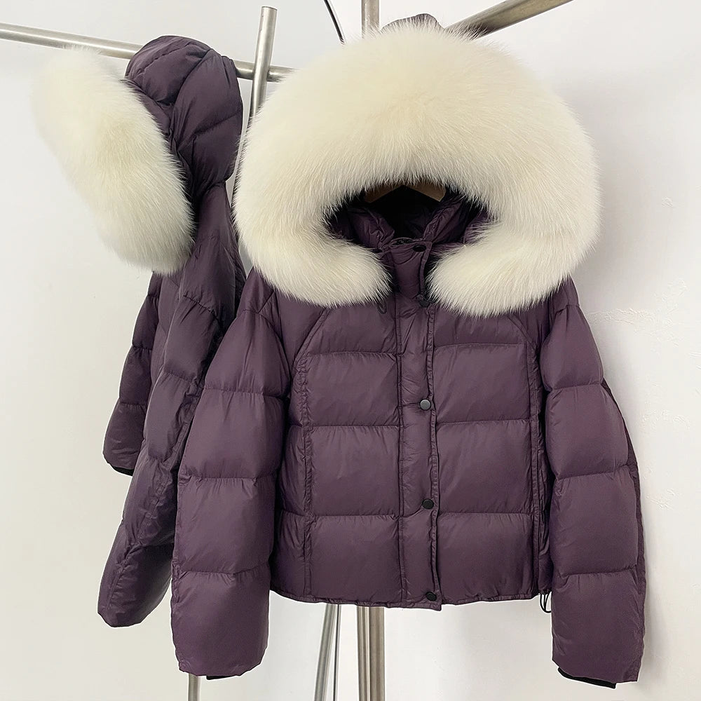 OFTBUY New Autumn Winter Top Clothing Women Tnickened Warm Fluffy Puffer Jacket Femlae Hooded Real Fox Fur Collar Down Caot