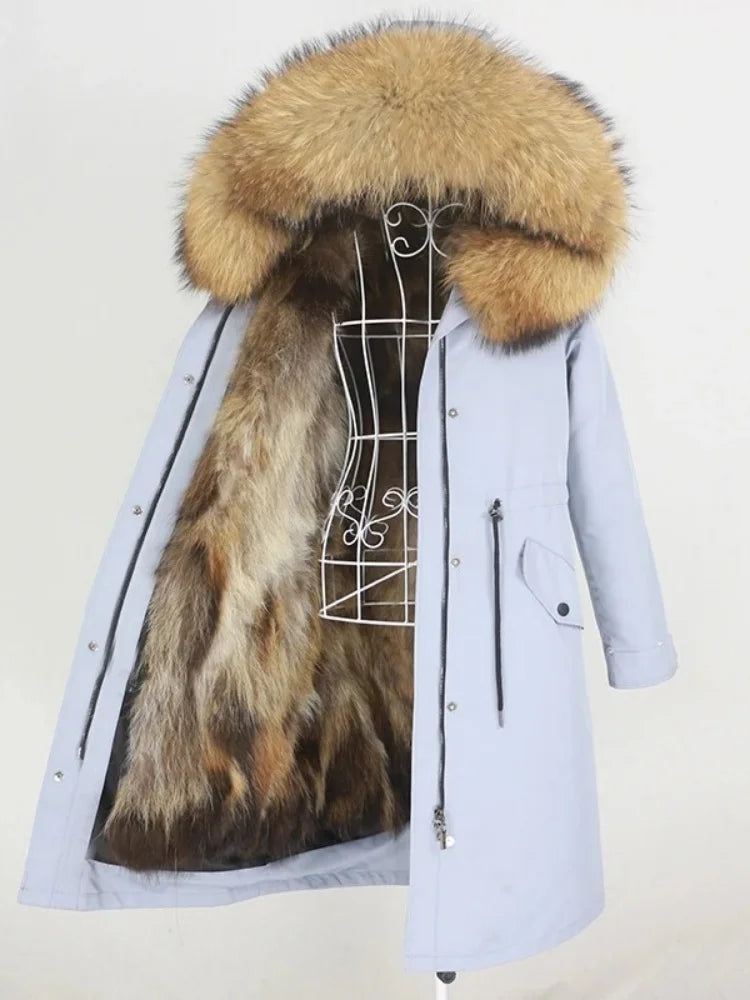 OFTBUY Real Fur Coat Winter Jacket Women Long Parka Waterproof Big Natural Raccoon Fur Collar Hood Thick Warm Real Fox Fur Liner coat