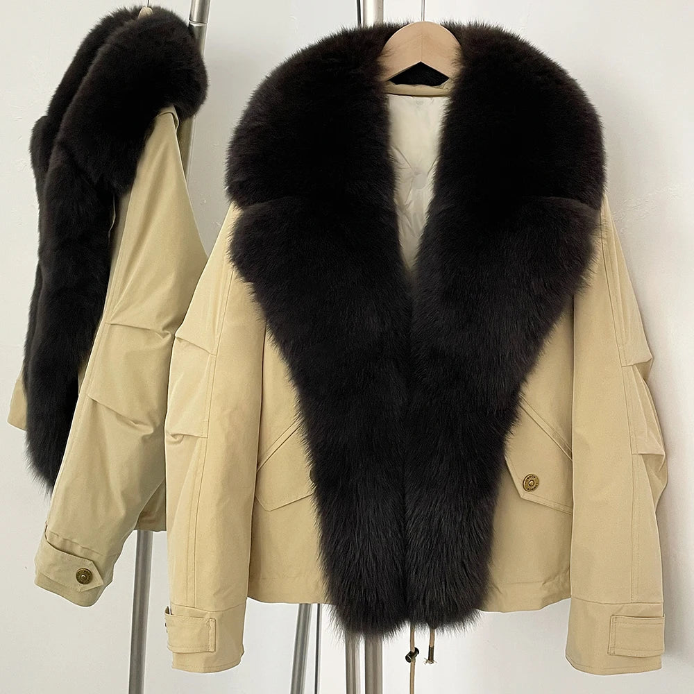 OFTBUY Down Jacket Women Real Fox Fur Collar Autumn Winter White Duck Down Coat Warm Puffer Jacket Female Waterproof  Feathers