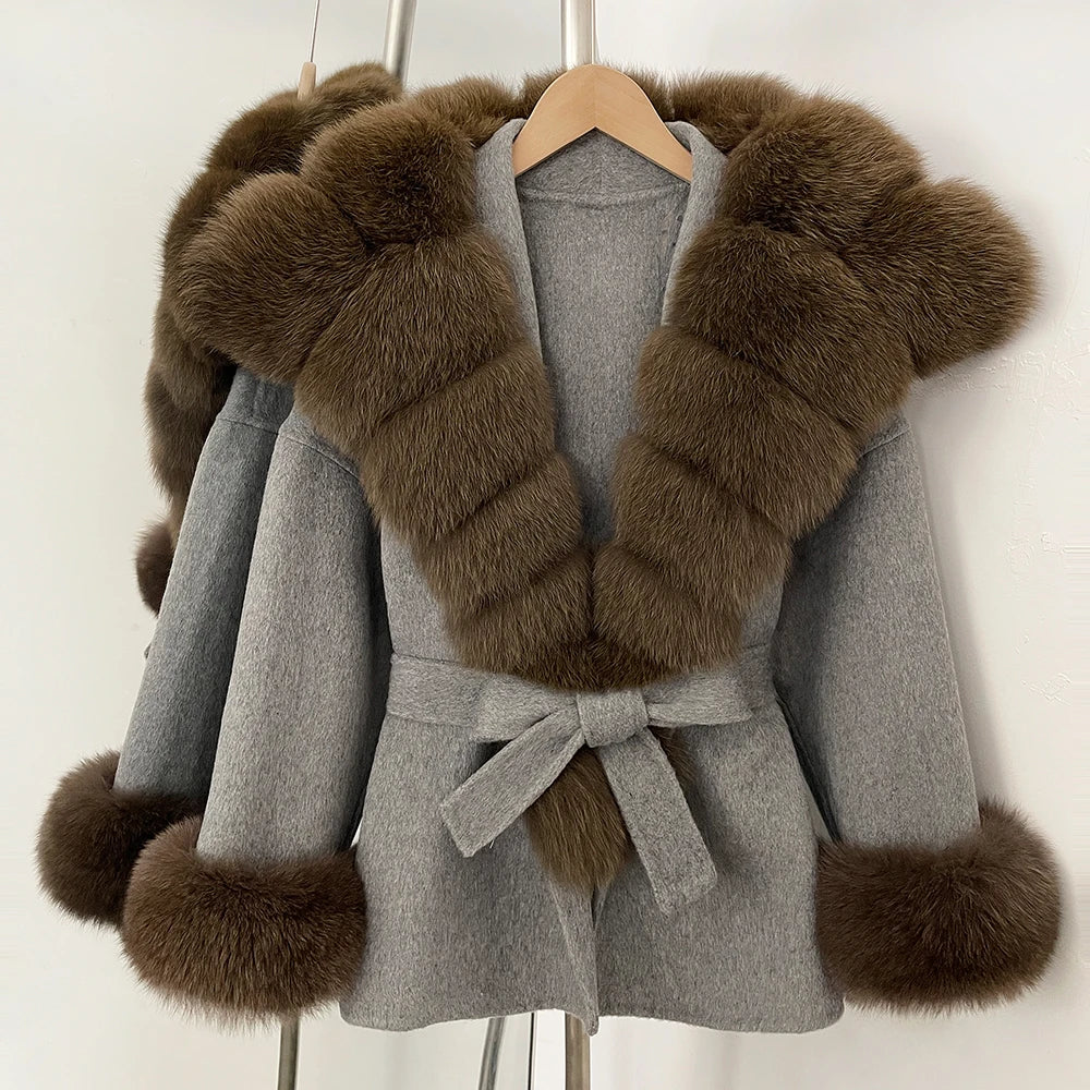 OFTBUY Luxury Real Fox Fur 100% Wool Coat Female New Autumn Winter Warm Woolen Clothes Women Long Sleeves Cashmere Woolen Jacket