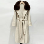 OFTBUY Belted Warm Winter Elegant Fashion Outerwear Female New Women's Double-Faced Wool Coat with Large Real Fox Fur Collar