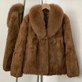 OFTBUY Natural Rabbit Fur Coat Female New Thickened Warm Top Clothing Women Fashion Fluffy Real Fox Fur Collar Jacket Lady