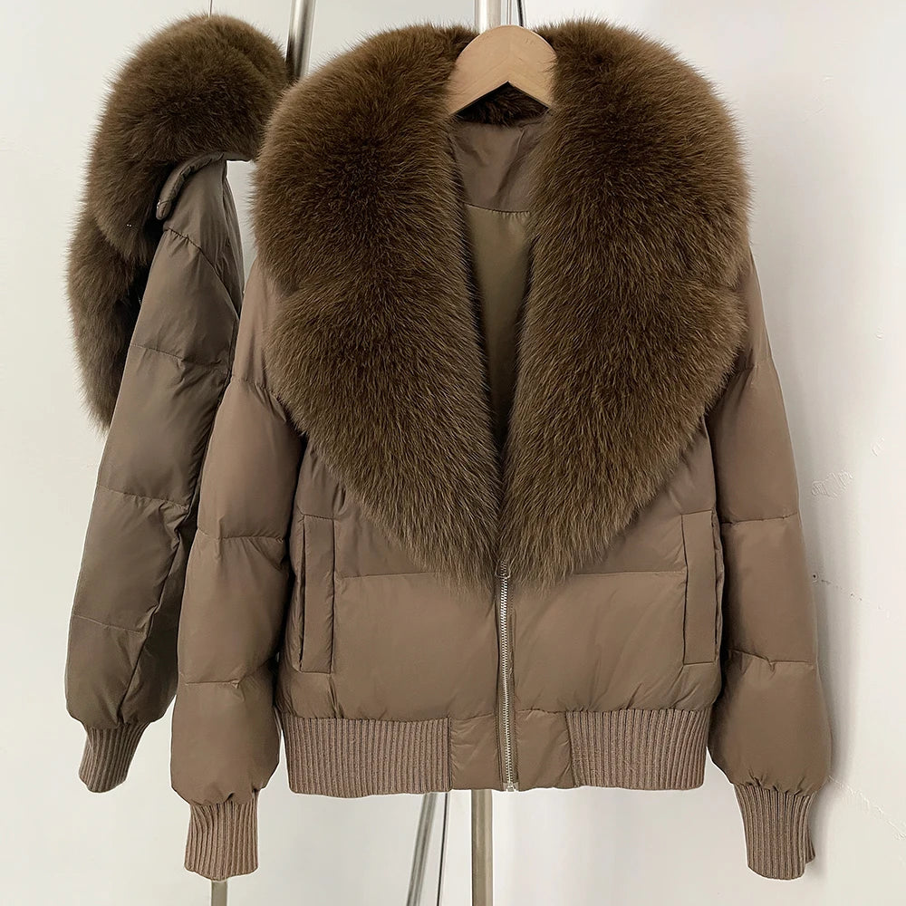 OFTBUY Zipper Luxury Warm Winter New Women's Puffer Jacket with Real Fox Fur Collar Fashion Outerwear Duck Down Coat Female