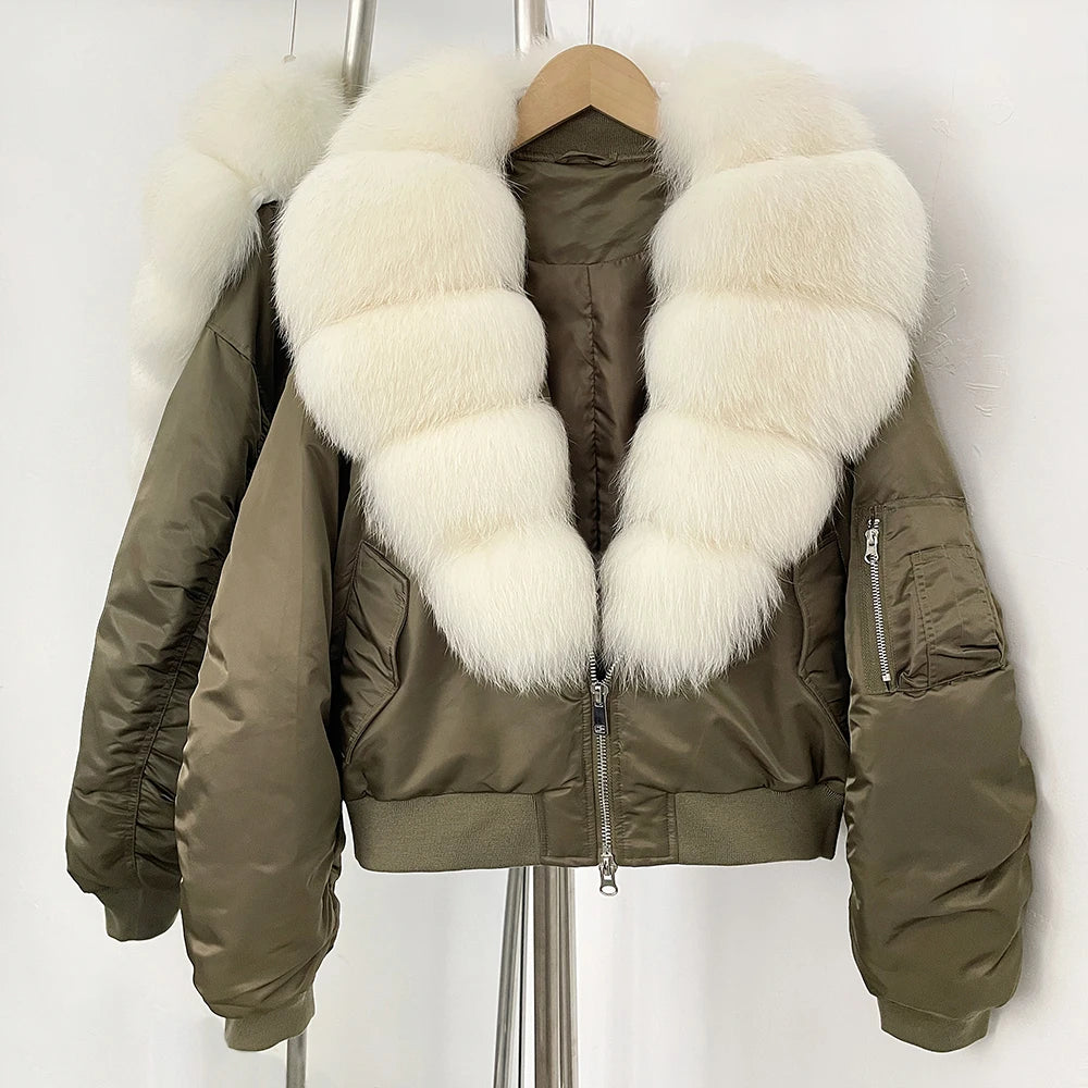 OFTBUY Short Thickened Warm Puffer Jacket Female New Autumn Winter Real Fox Fur Collar Clothes Women Natural Fur Duck Down Coat
