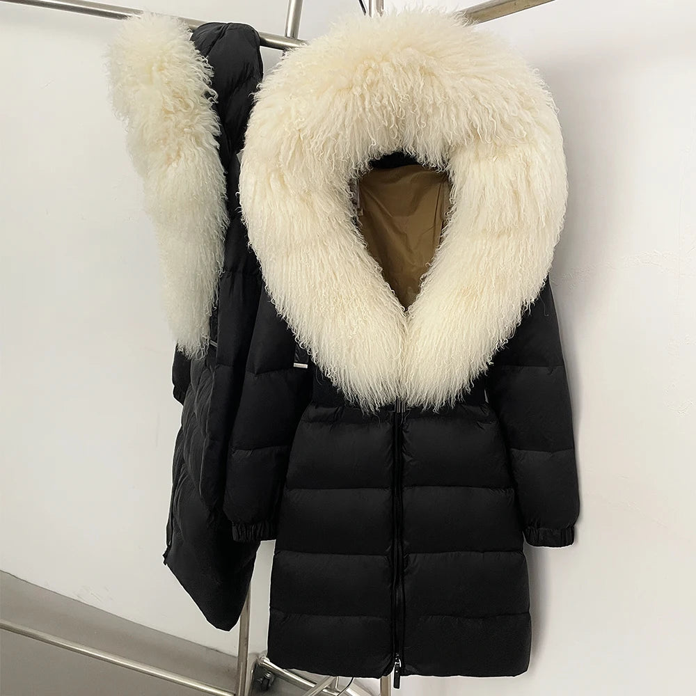 OFTBUY Warm Long Puffer Jacket Female New Winter Clothes Women Fashion Luxury Duck Down Coat with Real Mongolia Sheep Fur Collar