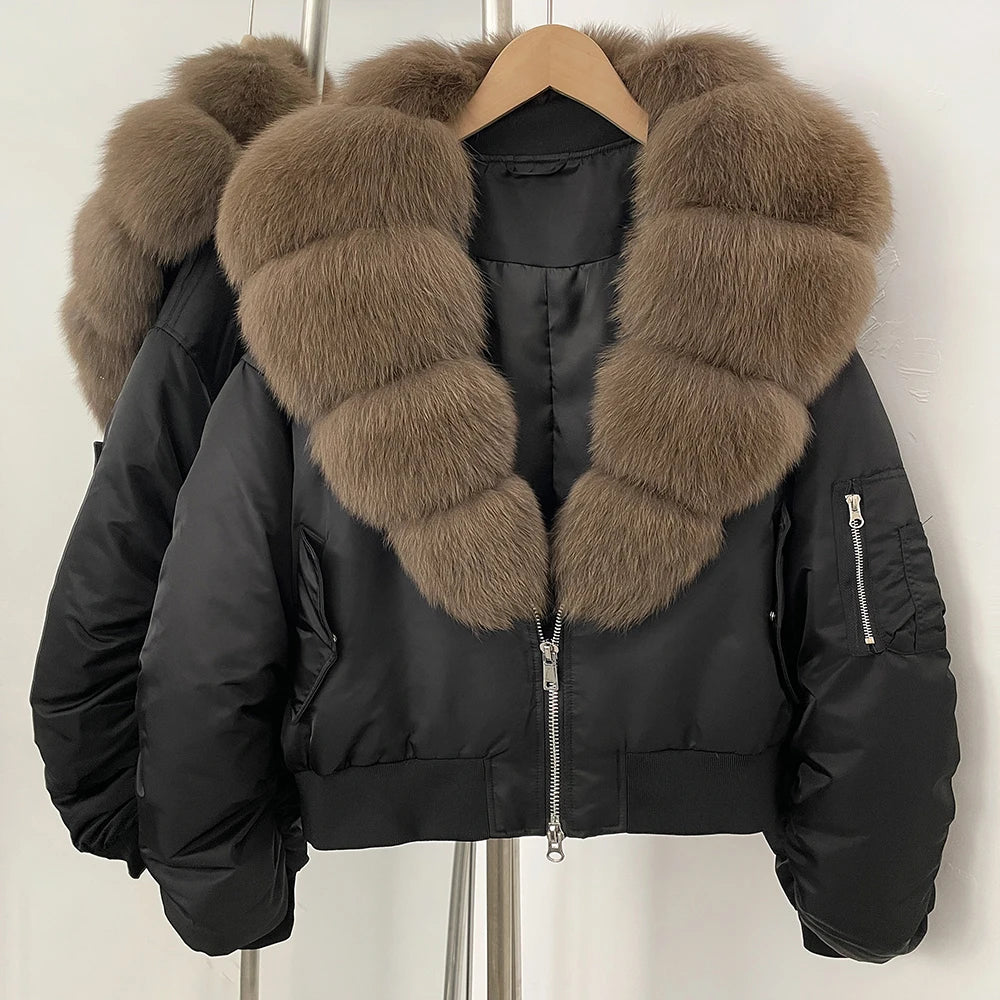 OFTBUY Short Thickened Warm Puffer Jacket Female New Autumn Winter Real Fox Fur Collar Clothes Women Natural Fur Duck Down Coat