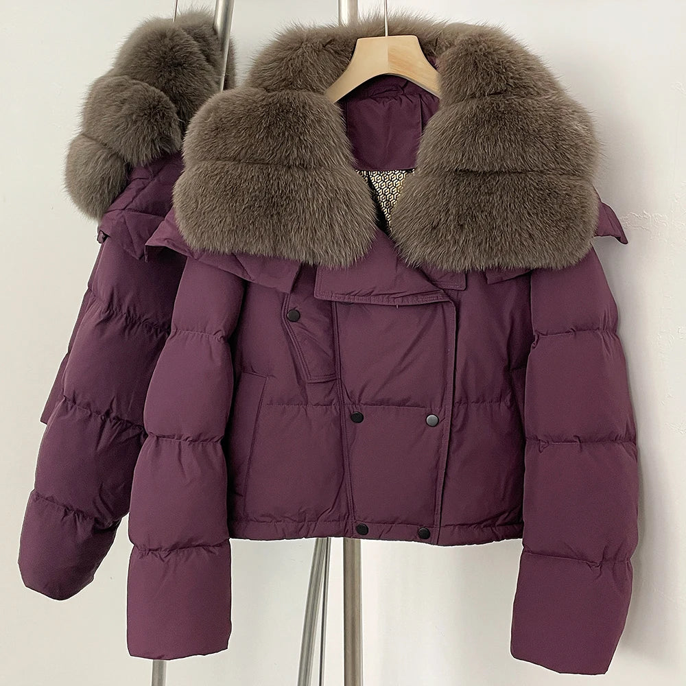 OFTBUY New Short Winter Clothing Women Thickened Warm Fluffy Raccoon Fur Puffer Jacket Female Real Fox Fur Collar Down Coat