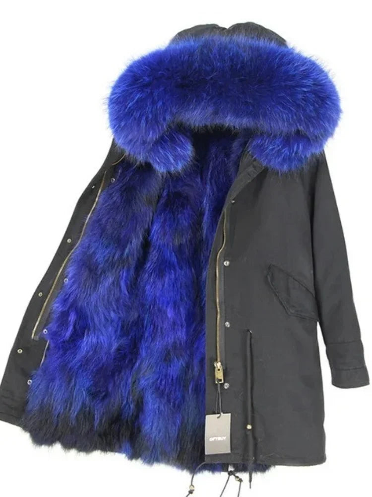 OFTBUY Real Fur Coat Winter Jacket Women Long Parka Waterproof Big Natural Raccoon Fur Collar Hood Thick Warm Real Fox Fur Liner coat
